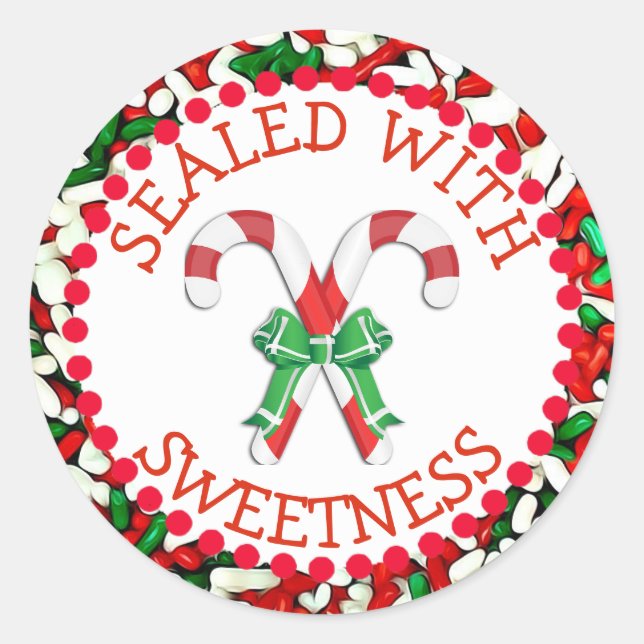 Versiegelt mit Sweetness Candy Cane Holidays Stick Runder Aufkleber (Vorderseite)