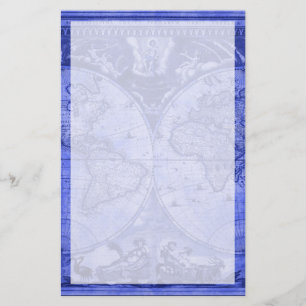 Version bleue Carte du monde antique J Blaeu 1664