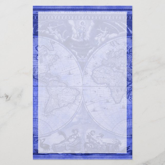 Version bleue Carte du monde antique J Blaeu 1664 (Devant)