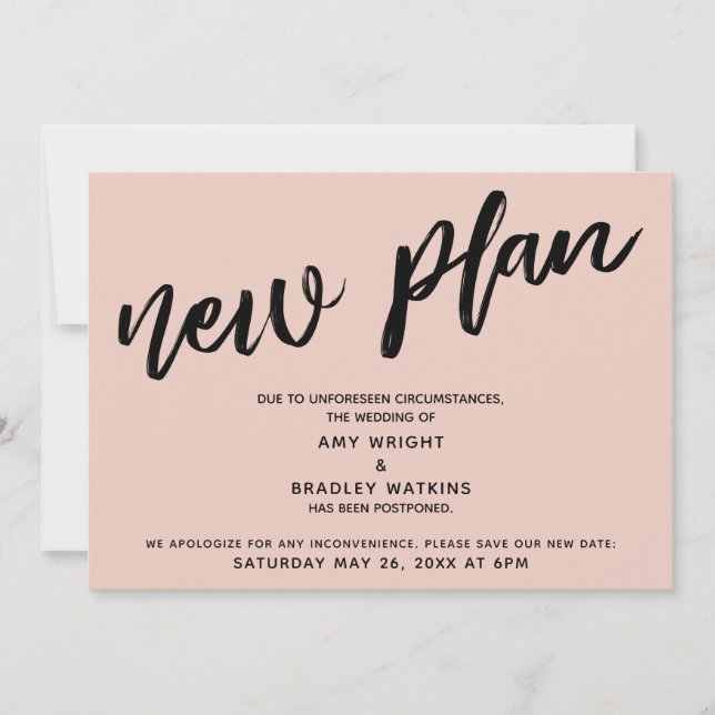 Verspätete Hochzeit Neuer Plan Blush Ankündigung (Vorderseite)