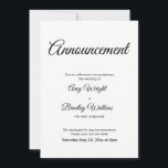 Verspätete Hochzeitsankündigung Elegante Karte<br><div class="desc">Hier ist eine einfache Karte, um Ihre Gäste zu benachrichtigen, wenn es notwendig ist, um Ihr Hochzeitstag zu ändern. Verwenden Sie die Vorlagenfelder, um Ihre persönlichen Daten hinzuzufügen und dieses elegante, minimalistische Design zu Ihrem eigenen zu machen. Der weiße Hintergrund kann in eine beliebige Farbe geändert werden. Alle Schriftart und...</div>