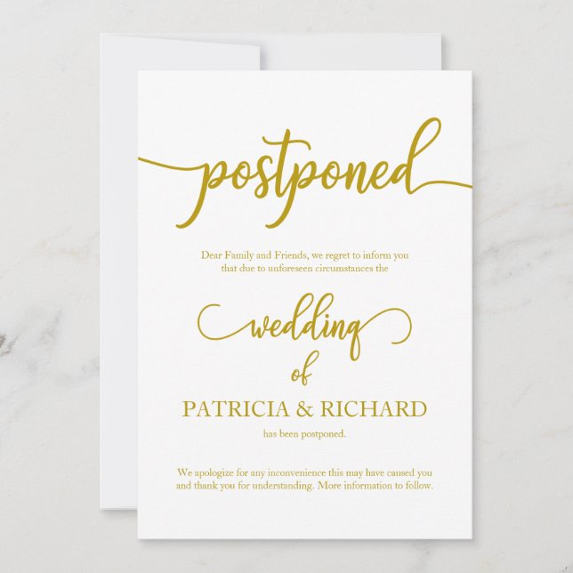 Verspätete Hochzeitsankündigung Elegantes Goldenes Einladung (Vorderseite)