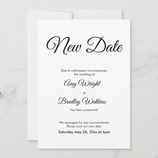 Verspätete Hochzeitsankündigung Elegantes neues Da Einladung (Vorderseite)