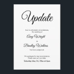 Verspätete Hochzeitsankündigung Elegantes Update Einladung<br><div class="desc">Hier ist eine einfache Karte, um Ihre Gäste zu benachrichtigen, wenn es notwendig ist, Ihre Hochzeit zu ändern. Verwenden Sie die Vorlagenfelder, um Ihre persönlichen Daten hinzuzufügen und dieses elegante, minimalistische Design zu Ihrem eigenen zu machen. Der weiße Hintergrund kann in eine beliebige Farbe geändert werden. Alle Schriftart und Farben...</div>