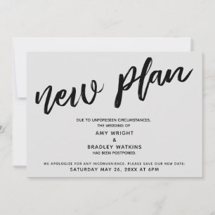 Verspätete Hochzeitsankündigung "Neuer Plan" Grau Einladung