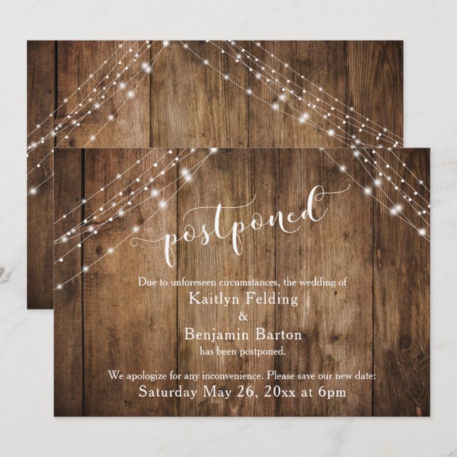 Verspätete Hochzeitsankündigung Rustikale Holzleuc Einladung (Vorne/Hinten)