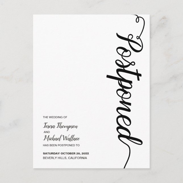 Verspätete Skripte Einfache moderne Hochzeit Postkarte (Vorderseite)
