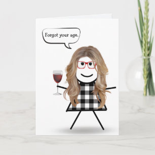 Verspäteter Geburtstag Mädchen mit rotem Wein Karte