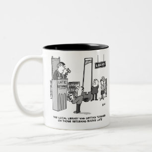 Verspätetes Bibliotheksbuch. Strenge Strafe für ve Zweifarbige Tasse