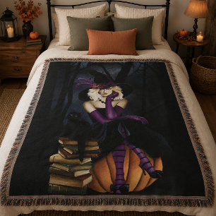 Verspielte blonde Hexe Kürbis Lila Fantasy Decke