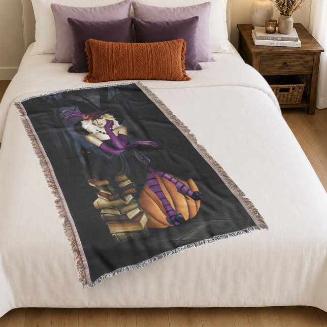 Verspielte blonde Hexe Kürbis Lila Fantasy Decke (Von Creator hochgeladen)