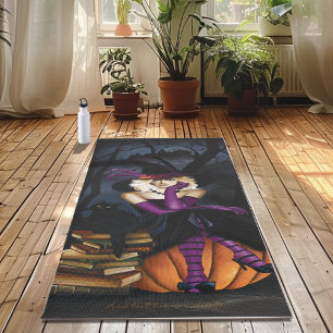 Verspielte blonde Hexe Kürbis Lila Fantasy Yogamatte