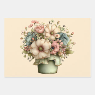 Verspielte Blumen in einem Pflanzkübel Süß Geschenkpapier Set