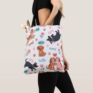 Verspielte Cartoon-Hunde Wiese Tote Bag Tasche