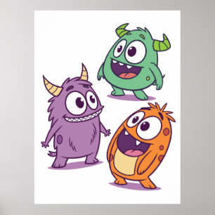 Verspielte Cartoon-Monster – Süße Charaktere mit g Poster