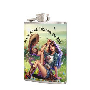 Verspielte Country-Cowgirl-Schnapsflasche in Vinyl Flachmann
