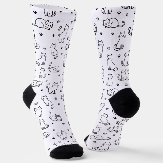 Verspielte Doodle-Katzen-Crew-Socken Socken (Gewinkelt)