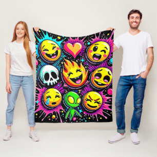 Verspielte Emoji-Explosion Fleecedecke