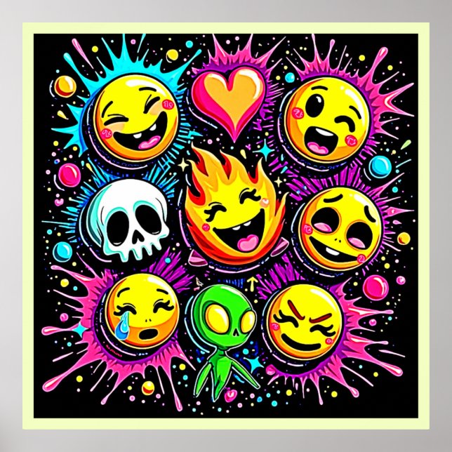 Verspielte Emoji-Explosion Poster (Vorne)