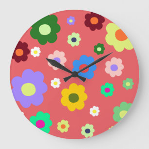 Verspielte farbenfrohe Blume Retro, Fröhlich, Prep Große Wanduhr