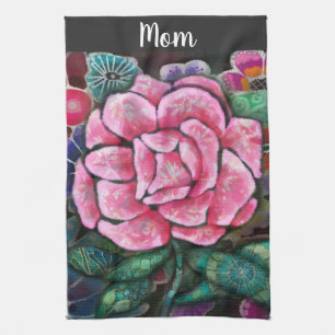 Verspielte Florale Rosa-Rosen-Kunst im Jugendstil Geschirrtuch