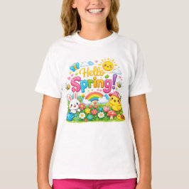 Verspielte "Hallo Frühling"-Illustration mit Häsch T-Shirt
