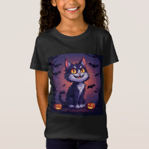Verspielte Halloween-Katze mit Kürbissen und Flede T-Shirt