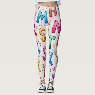 Verspielte handgeschriebene Alphabet-Muster-Leggin Leggings