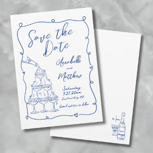 Verspielte handgezeichnete blaue Hochzeit Save The Date