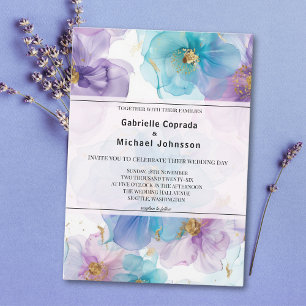 Verspielte Helle Farben Blumen Aquarell Hochzeit Einladung