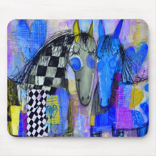 Verspielte Herzen und Schachbrett-Pferde Mousepad (Vorne)