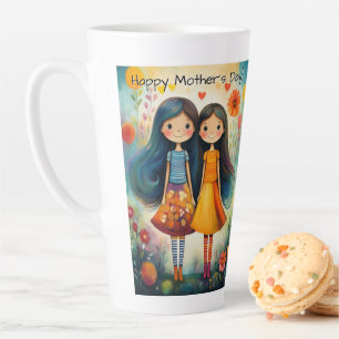 Verspielte Illustration von zwei Mädchen zum Mutte Milchtasse