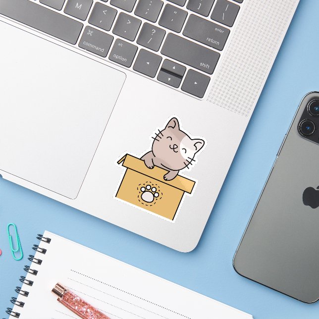 Verspielte Katze Aufkleber (Laptop mit iPhone)