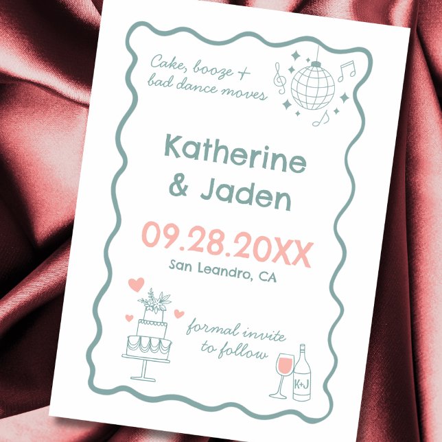 Verspielte Kritzelblaue Flat Save The Date Karte (Whimsical, fun, doodle, wedding save the date card)