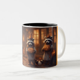Verspielte Märchenbcher-Waschbären an Halloween Zweifarbige Tasse