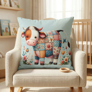 Verspielte Patchwork-Kuh mit floralen Akzenten Kissen