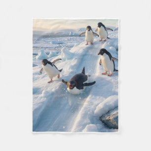 Verspielte Pinguine Auf Schneelandschaft Fleece Bl