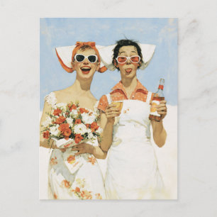 Verspielte Retro-Brautjungfern-Feier-Illustration Postkarte