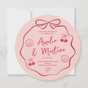 verspielte rosa Errötung-Doodle-Hochzeitseinladung Dankeskarte