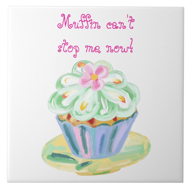 Verspielte rosa und grüne Cupcake-Kunst Fliese (Vorderseite)