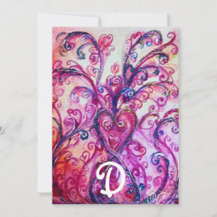 VERSPIELTE ROSA VERZIERUNGEN HERZ BLUMEN MONOGRAMM EINLADUNG