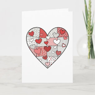 Verspielte rote und rosa Patchwork-Herz-Collage-Ku Karte