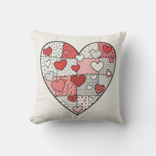 Verspielte rote und rosa Patchwork-Herz-Collage-Ku Kissen