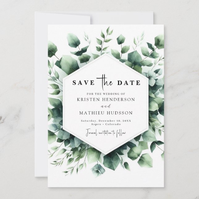 Verspielte rustikale Eukalyptus Digital Wedding Save The Date (Vorderseite)