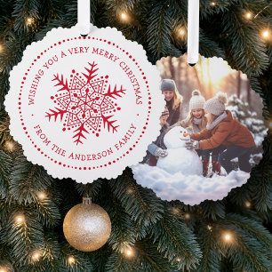 Verspielte Schneeflocke gepunkteter Rand rot weiß Ornament Karte
