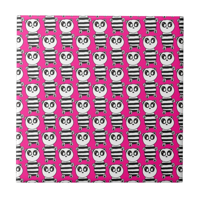 Verspielte Schwarz-Weiß-Panda-Kunst Fliese (Vorderseite)