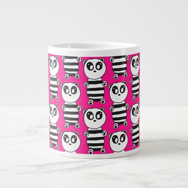 Verspielte Schwarz-Weiß-Panda-Kunst Jumbo-Tasse (Vorderseite)
