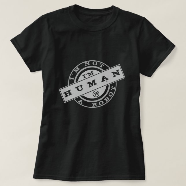 Verspielte T - Shirt Briefmarke - ich bin menschli (Design vorne)