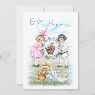 Verspielte Vintage-Kinder, Osterhase, Küken Feiertagskarte