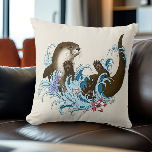 Verspielter blauer skurriler Flussotter Spritzer S Kissen